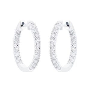 18ct White Gold 1.00cttw Diamond 20mm Hoop Earrings