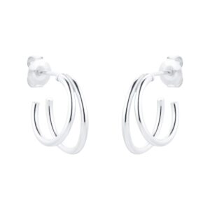 Silver Double Wire Hoop Earrings